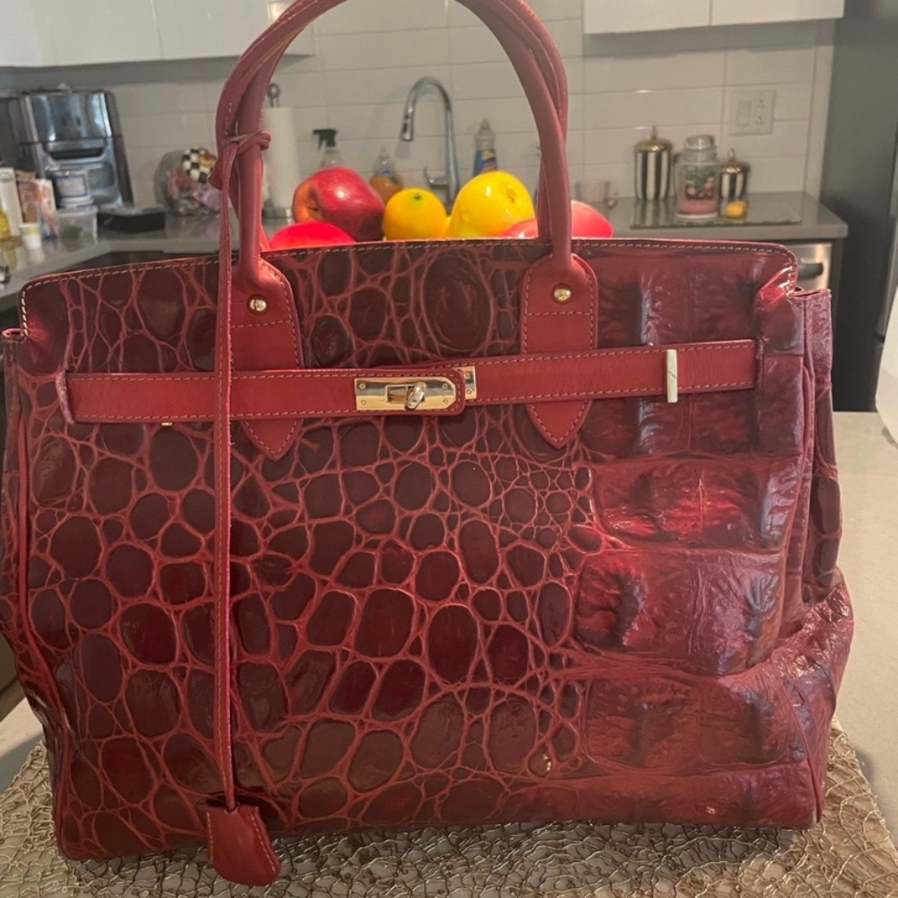 Red real leather made in Italy birkin style bag